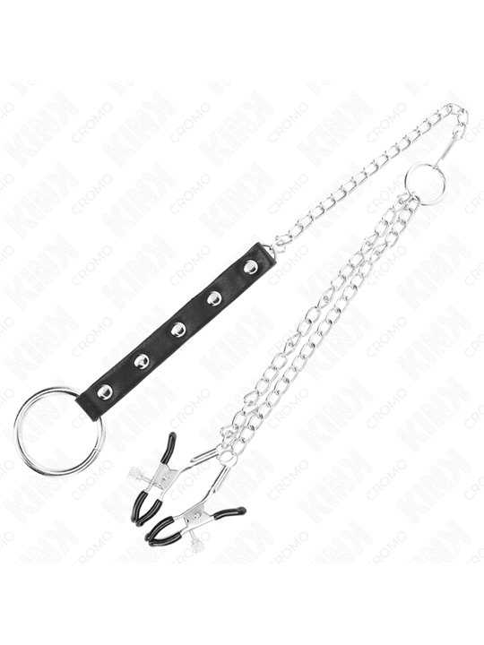 Kink - Metal Penis Ring With Chain And Adjustable Nipple Clamps
