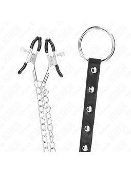 Kink - Metal Penis Ring With Chain And Adjustable Nipple Clamps