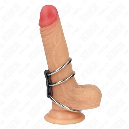 Kink - Cinturino in Pelle Vegana con 3 Anelli Fallici in Metallo 3,7-5 Cm