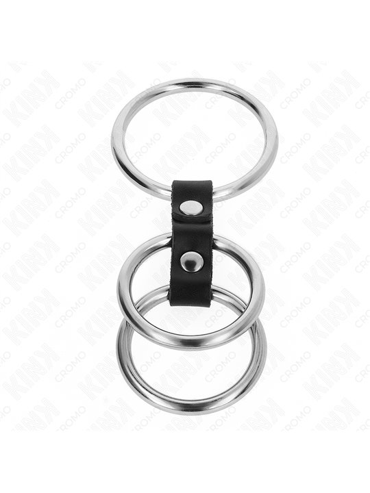 Kink - Cinturino in Pelle Vegana con 3 Anelli Fallici in Metallo 3,7-5 Cm
