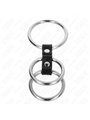 Kink - Triple Metal Penis Ring 3.7 Cm To 5 Cm Connected With Leather