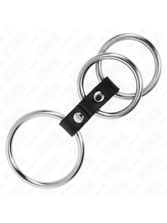 Kink - Triple Metal Penis Ring 3.7 Cm To 5 Cm Connected With Leather