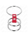 Kink - Triple Metal Penis Ring 3.7 Cm To 5 Cm Connected With Red Leather