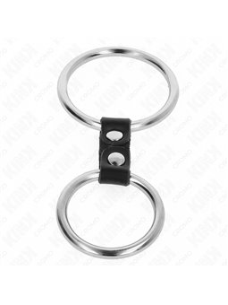 Kink - Cinturino in Pelle Vegana con 2 Anelli Fallici in Metallo 3,7-5 Cm