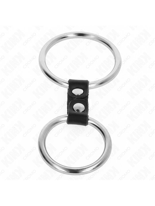 Kink - Cinturino in Pelle Vegana con 2 Anelli Fallici in Metallo 3,7-5 Cm