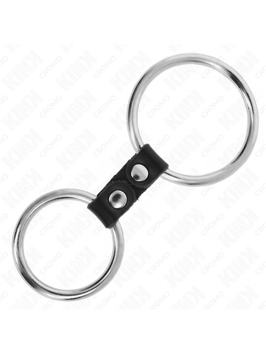 Kink - Cinturino in Pelle Vegana con 2 Anelli Fallici in Metallo 3,7-5 Cm