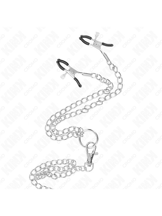 Kink - Triplo Anello Fallico 3,8-5 Cm con Catena 26 Cm e Morsetti per Capezzoli Mod. 1