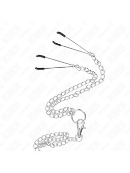 Kink - Triple Chrome Metal Penis Ring 3.8 Cm To 5 Cm With 26 Cm Metal Chain And Nipple Clamps Model 2