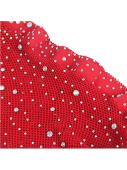 Subblime - 952181 Fishnet Bodystocking With Gloves And Diamonds Red One Size