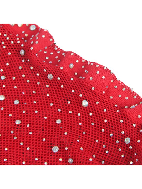 Subblime - 952181 Fishnet Bodystocking With Gloves And Diamonds Red One Size