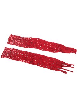Subblime - 952181 Fishnet Bodystocking With Gloves And Diamonds Red One Size