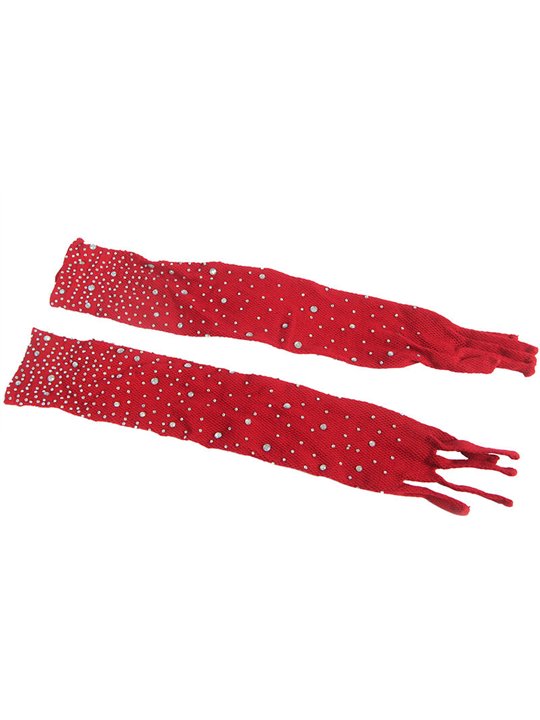 Subblime - 952181 Fishnet Bodystocking With Gloves And Diamonds Red One Size