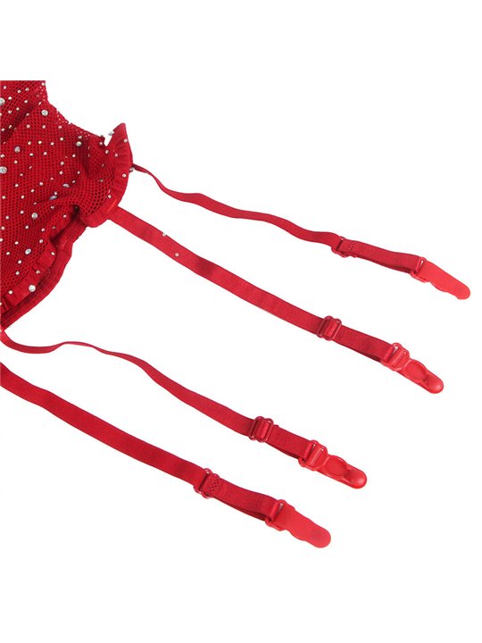 Subblime - 952181 Fishnet Bodystocking With Gloves And Diamonds Red One Size
