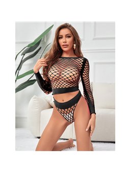 Subblime - 952228 2 Piece Long Sleeve Fishnet Bodystocking Black One Size