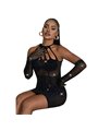 Subblime - 952235 Fishnet Bodystocking With Rhinestones And Black Gloves One Size