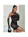 Subblime - 952235 Fishnet Bodystocking With Rhinestones And Black Gloves One Size