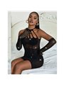 Subblime 952235 - Abito a Rete con Strass e Guanti Neri Taglia Unica