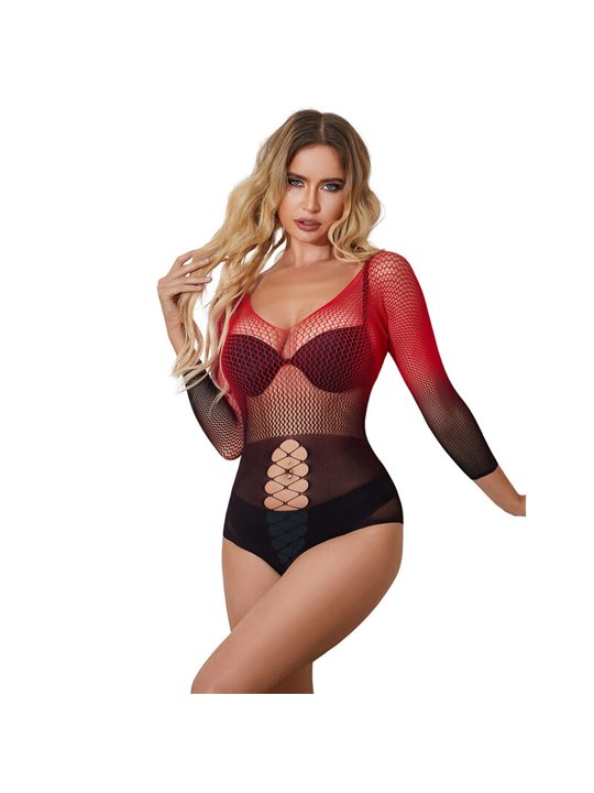 Subblime 952259 - Body Elastico a Rete Sfumata Rosso e Nero Taglia Unica