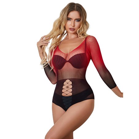 Subblime 952259 - Body Elastico a Rete Sfumata Rosso e Nero Taglia Unica