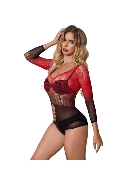 Subblime 952259 - Body Elastico a Rete Sfumata Rosso e Nero Taglia Unica