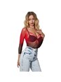 Subblime - 952259 Red And Black Gradient Long Sleeve Elastic Fishnet Bodystocking One Size