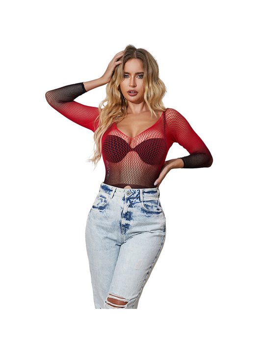 Subblime 952259 - Body Elastico a Rete Sfumata Rosso e Nero Taglia Unica