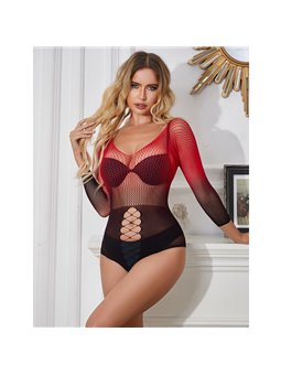 Subblime - 952259 Red And Black Gradient Long Sleeve Elastic Fishnet Bodystocking One Size