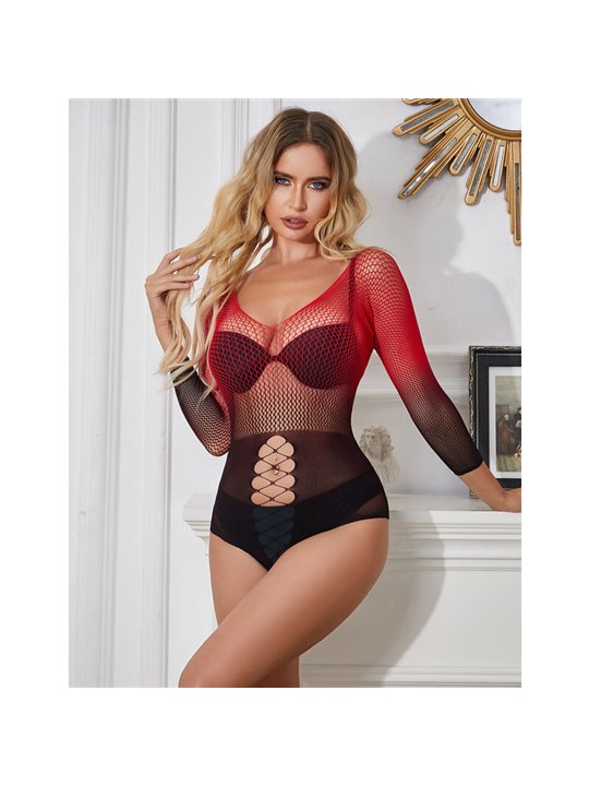 Subblime 952259 - Body Elastico a Rete Sfumata Rosso e Nero Taglia Unica