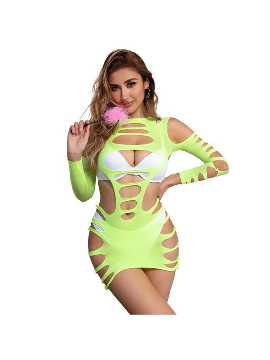 Subblime - 952280 Green Long Sleeve Elastic Fishnet Bodystocking One Size
