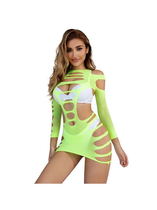 Subblime - 952280 Green Long Sleeve Elastic Fishnet Bodystocking One Size