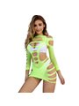 Subblime - 952280 Green Long Sleeve Elastic Fishnet Bodystocking One Size