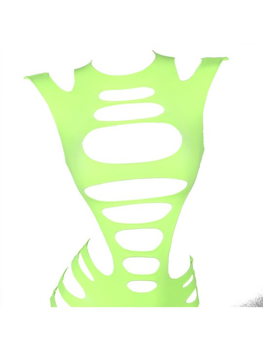 Subblime - 952280 Green Long Sleeve Elastic Fishnet Bodystocking One Size