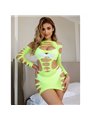 Subblime - 952280 Green Long Sleeve Elastic Fishnet Bodystocking One Size