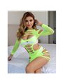 Subblime - 952280 Green Long Sleeve Elastic Fishnet Bodystocking One Size