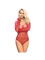 Subblime - 952303 Shiny Grill Bodystocking With Off Shoulders Long Sleeve Red One Size