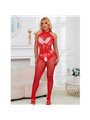 Subblime - 952372 Fishnet And Lace Crotchless Bodystocking With High Neck Red One Size