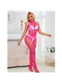 Subblime - 952389 Fishnet And Lace Crotchless Bodystocking With High Neck Pink One Size