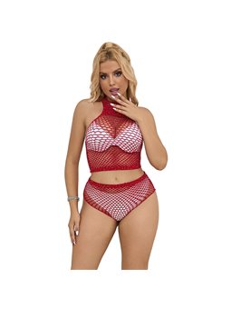 Subblime - 952402 Bodystocking Fishnet Set With Pink Diamonds One Size