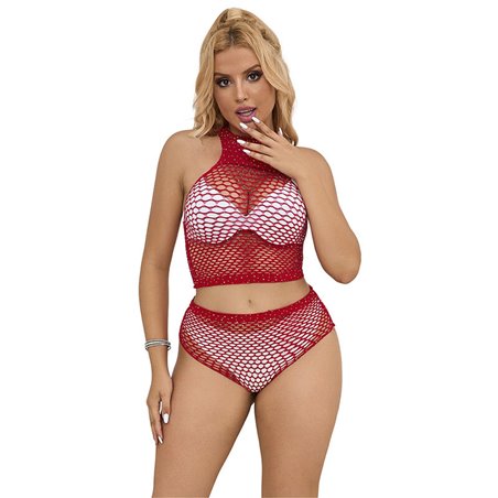 Subblime 952402 - Body a Rete 2 Pezzi con Strass Taglia Unica Rosso