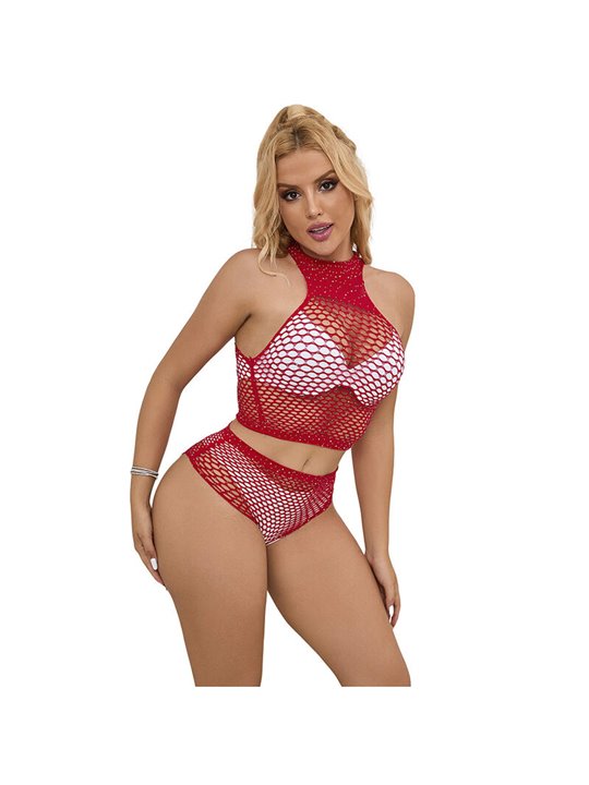 Subblime 952402 - Body a Rete 2 Pezzi con Strass Taglia Unica Rosso