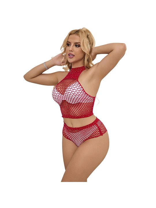 Subblime 952402 - Body a Rete 2 Pezzi con Strass Taglia Unica Rosso