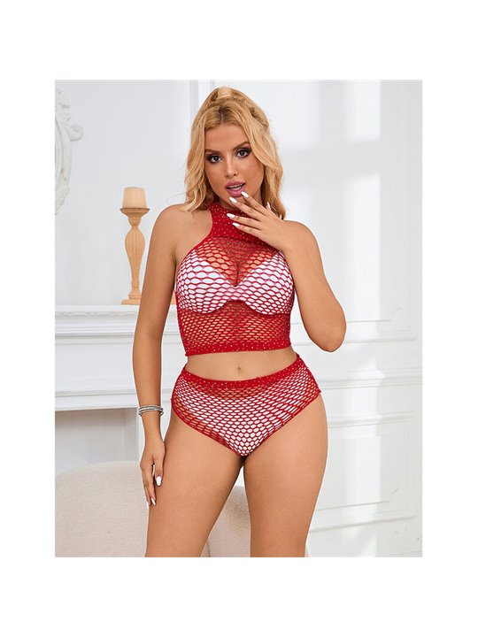 Subblime 952402 - Body a Rete 2 Pezzi con Strass Taglia Unica Rosso