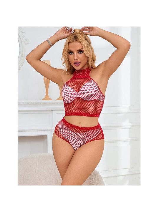 Subblime 952402 - Body a Rete 2 Pezzi con Strass Taglia Unica Rosso