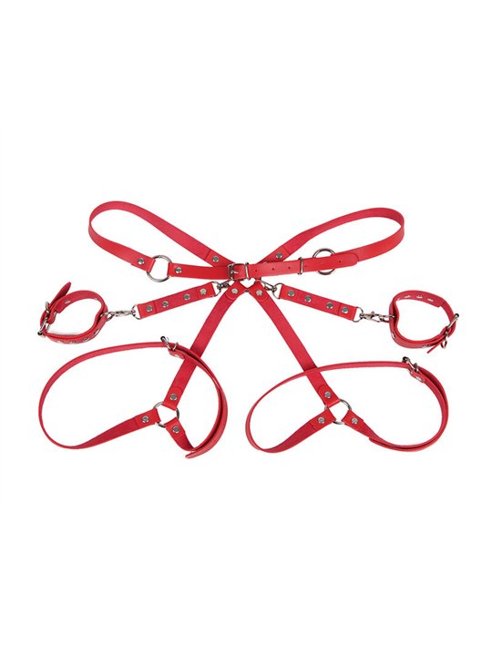 Subblime - 953706 Handcuffs With Bondage Belt Red One Size