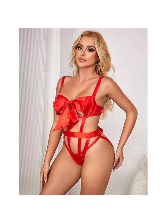 Subblime 954468 - Body Sexy Traforato con Fiocco Rosso S/M