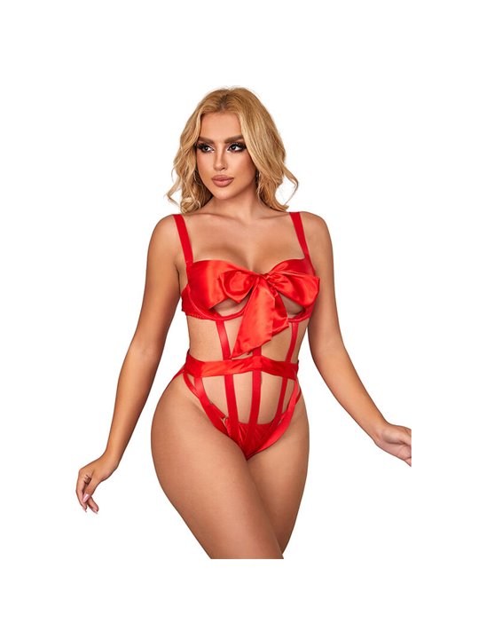 Subblime 954475 - Body Sexy Traforato con Fiocco Rosso L/XL