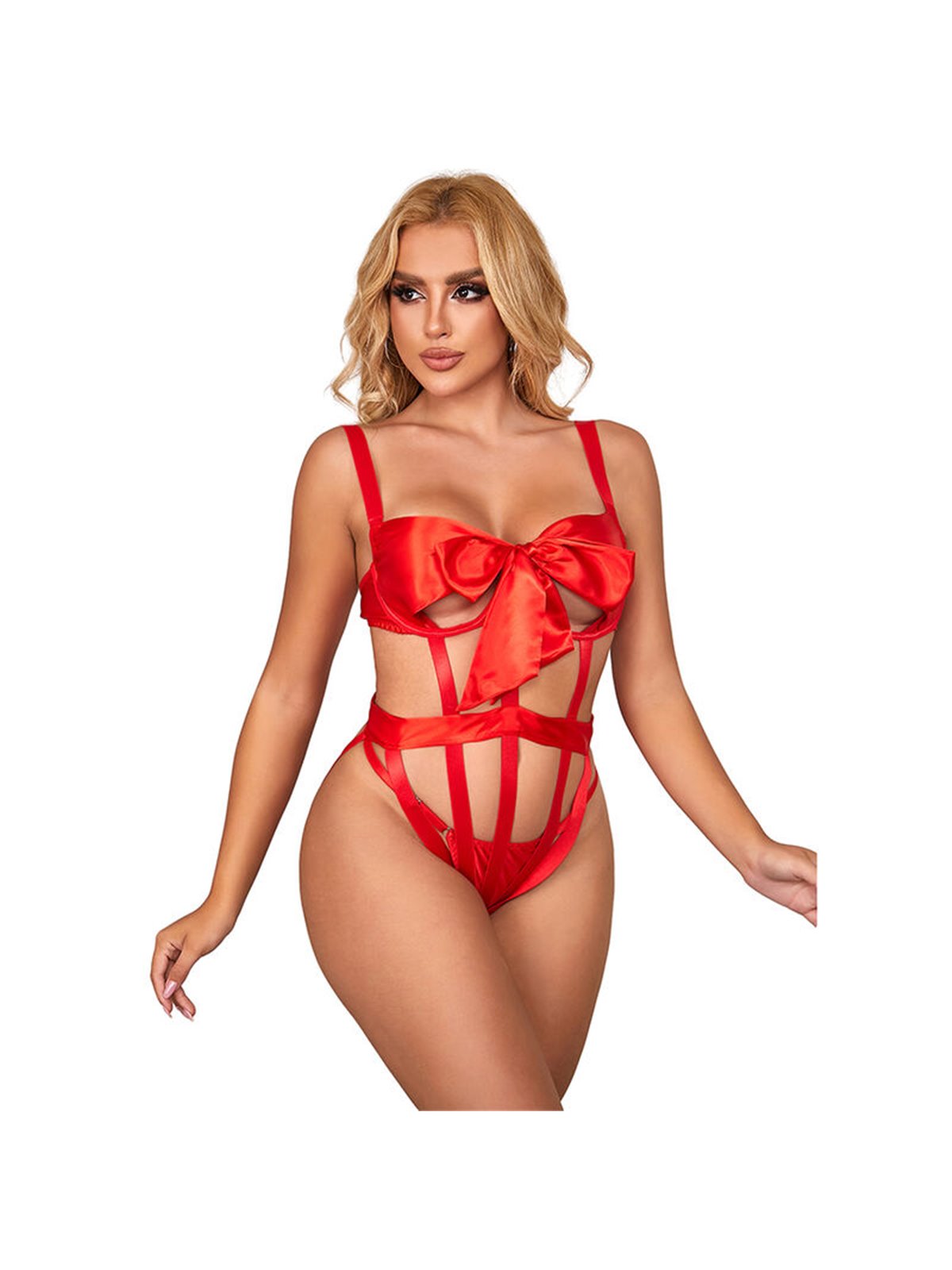 Subblime 954475 - Body Sexy Traforato con Fiocco Rosso L/XL
