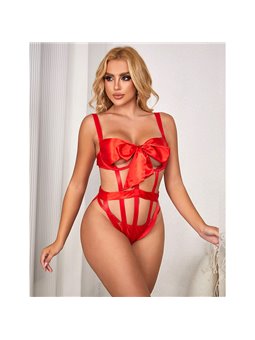 Subblime 954475 - Body Sexy Traforato con Fiocco Rosso L/XL