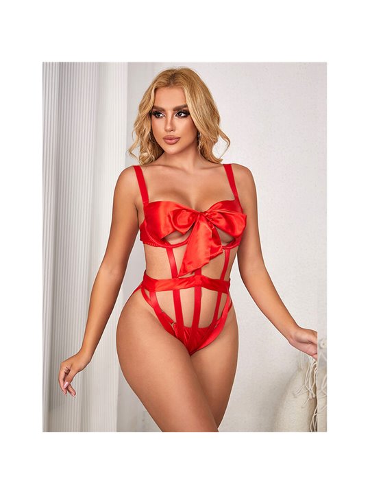 Subblime 954475 - Body Sexy Traforato con Fiocco Rosso L/XL
