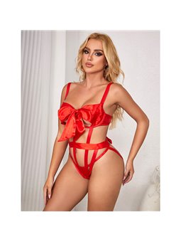 Subblime 954475 - Body Sexy Traforato con Fiocco Rosso L/XL